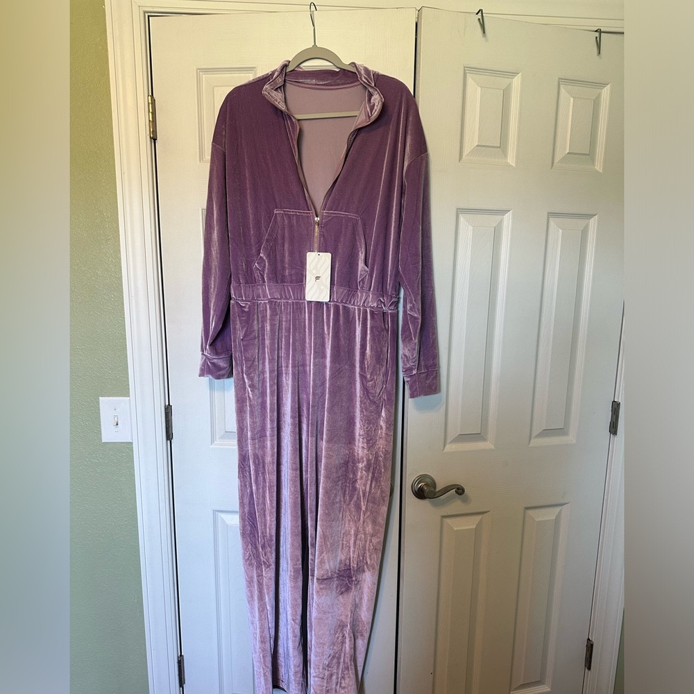 Fabletics VELOUR ZIP-UP WIDE LEG ONESIE
